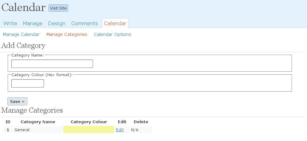 A sample Screenshot of our Calendar APP Category Management System
